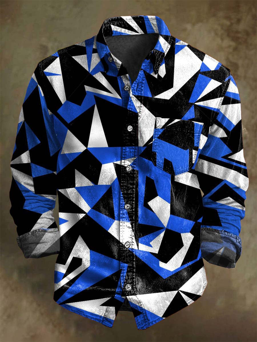 Abstract Irregular Geometric Print Casual Long-Sleeve Shirt