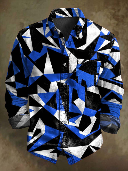 Abstract Irregular Geometric Print Casual Long-Sleeve Shirt