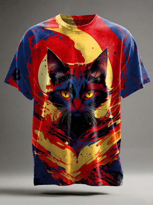 Cool Black Cat Print Casual Short-Sleeve T-Shirt