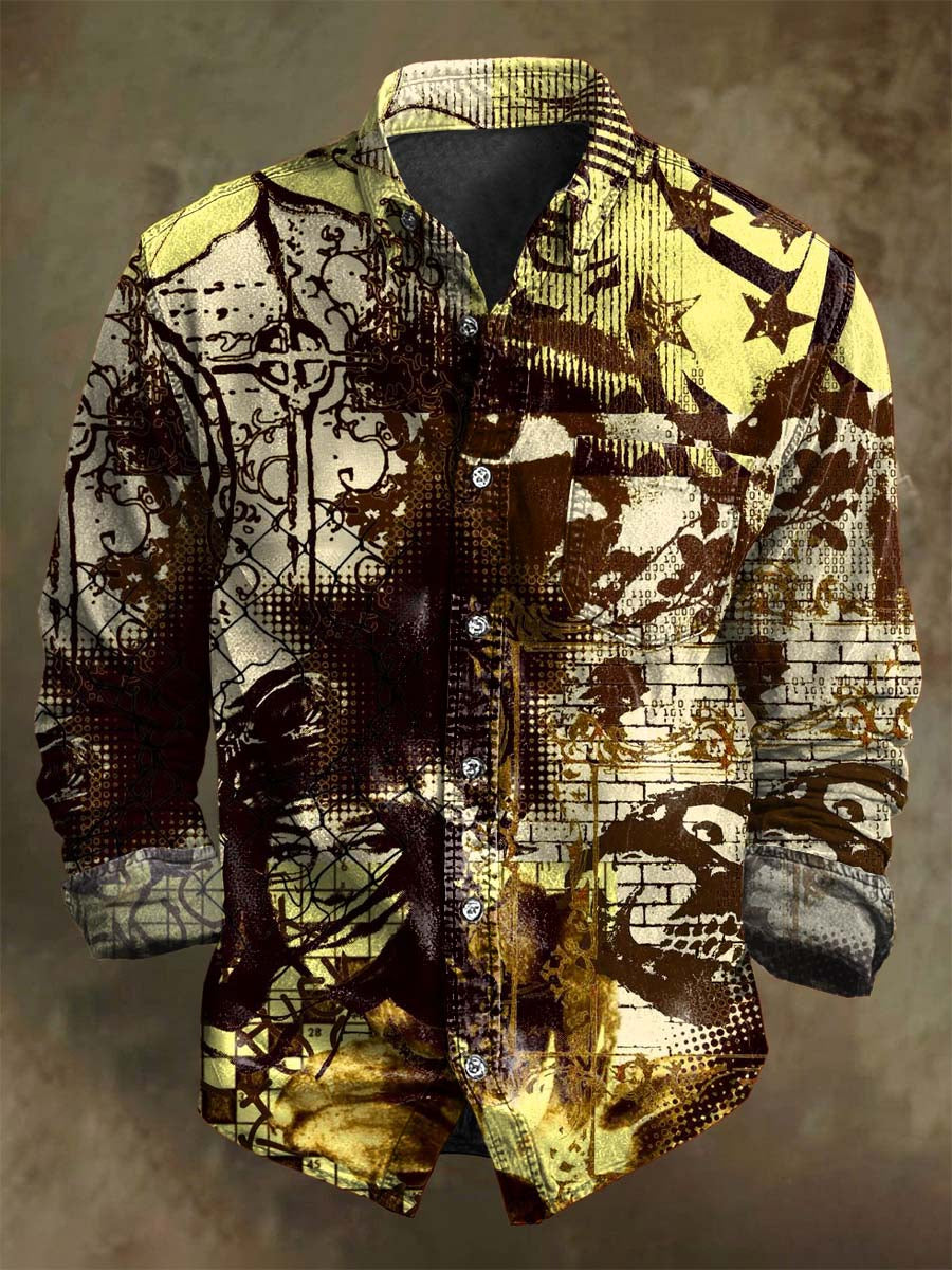 Abstract Doodle Print Casual Long-Sleeve Shirt