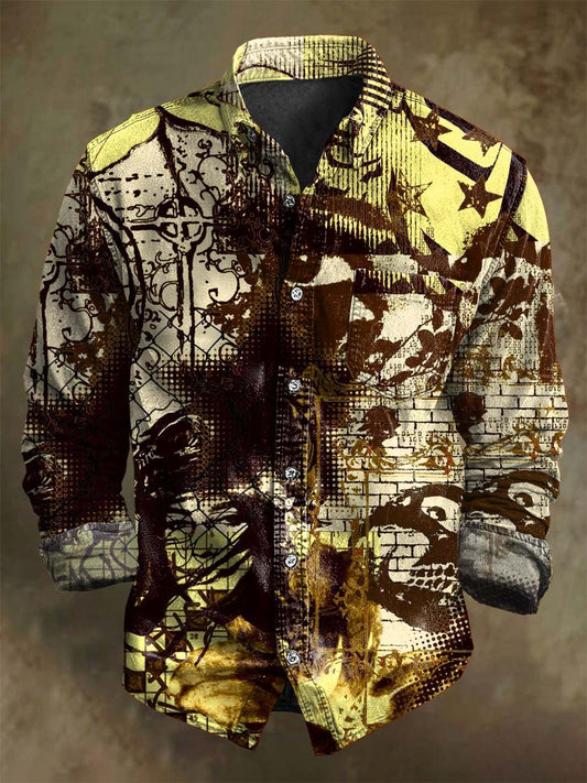 Abstract Doodle Print Casual Long-Sleeve Shirt