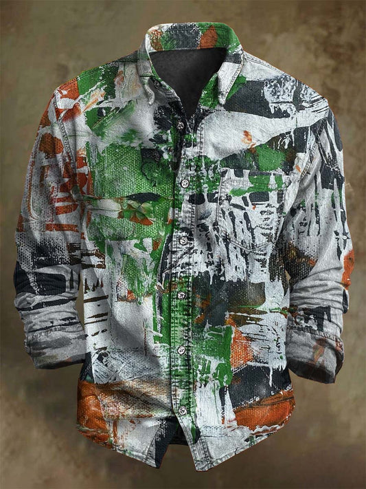 Abstract Oil Painting Doodle Print Casual Long-Sleeve Shirt