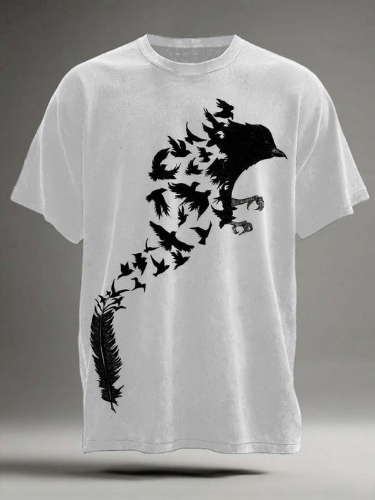 Abstract Crow Print Casual Short-Sleeve T-Shirt