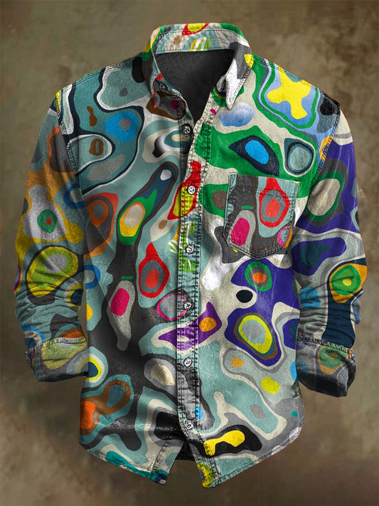 Abstract Irregular Fluid Color Block Print Casual Long-Sleeve Shirt