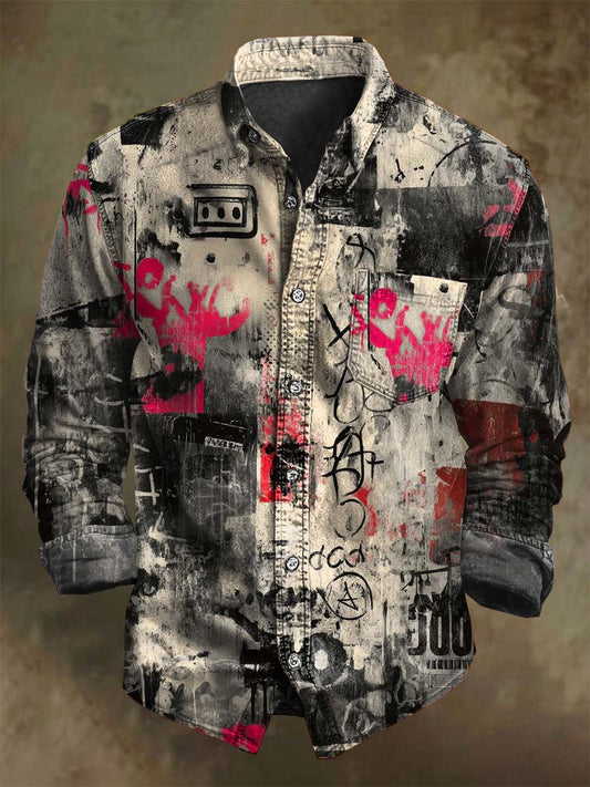 Abstract Doodle Print Casual Long-Sleeve Shirt