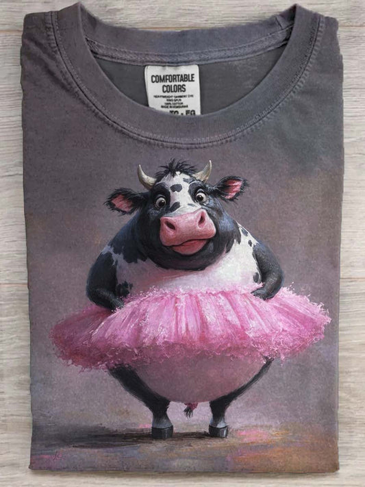 Funny Ballet Cow Print Casual Short-Sleeve T-Shirt