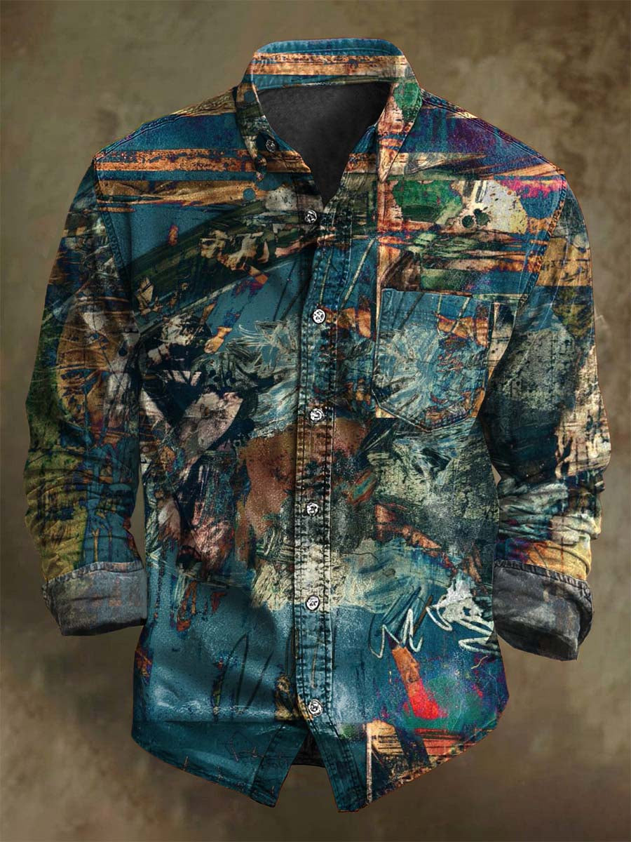 Abstract Doodle Print Casual Long-Sleeve Shirt