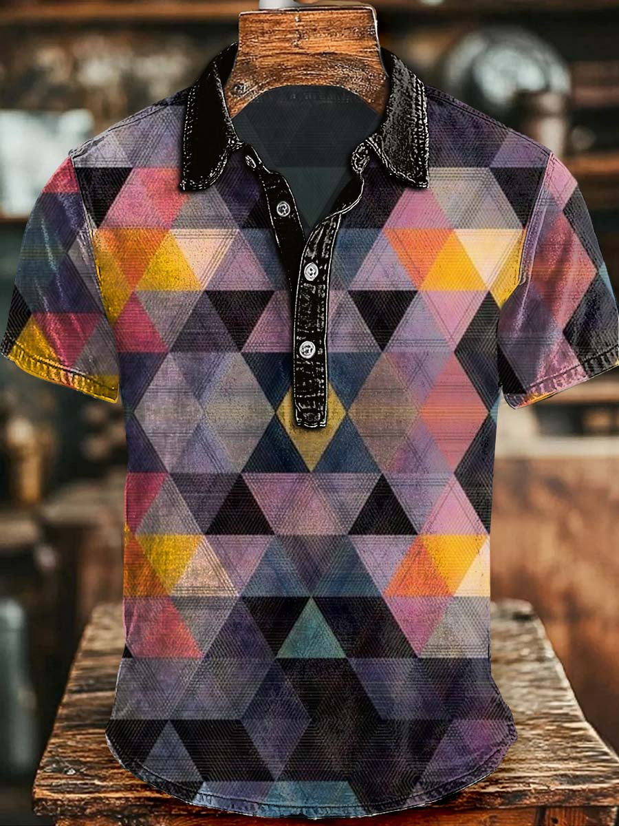 Geometric Print Casual Short-Sleeve Polo Shirt
