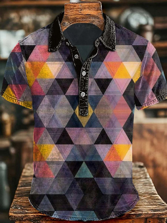 Geometric Print Casual Short-Sleeve Polo Shirt
