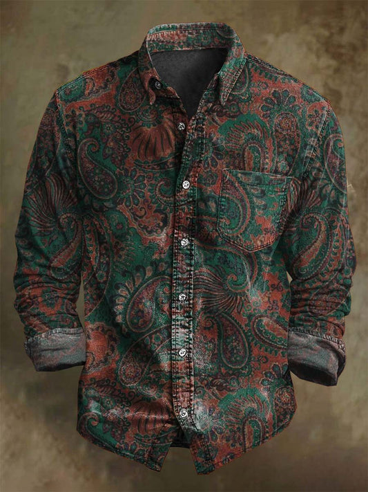 Retro Paisley Floral Print Casual Long-Sleeve Shirt