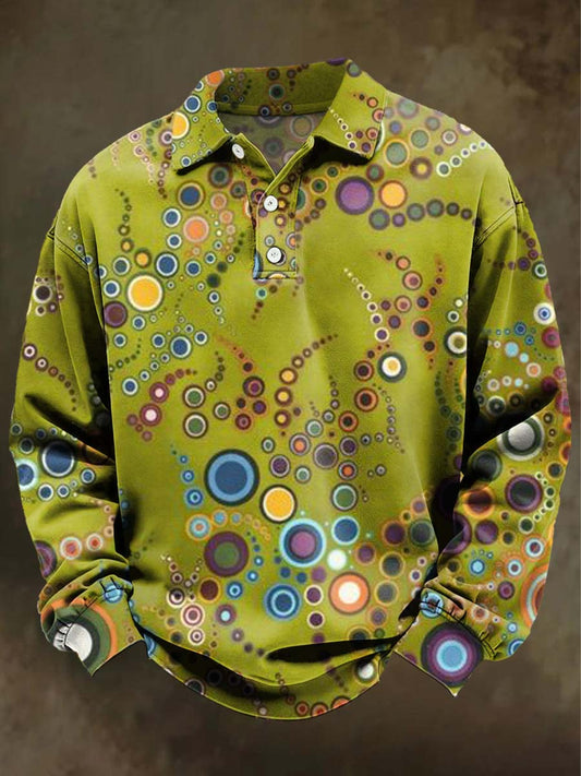 Abstract Polka Dot Print Casual Long-Sleeve Polo Shirt