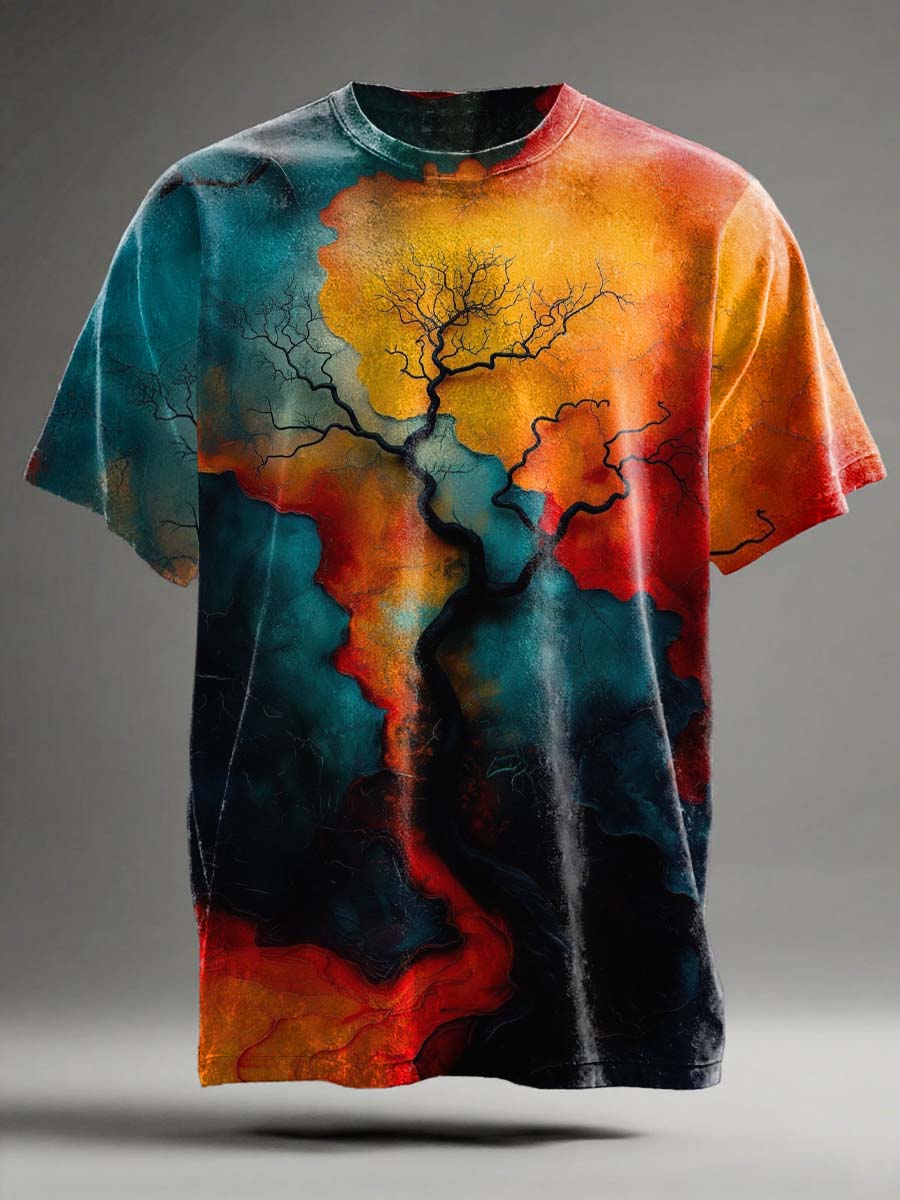 Abstract Distorted Dead Tree Print Casual Short-Sleeve T-Shirt