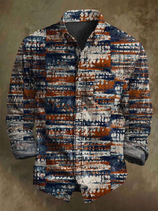 Abstract Irregular Texture Print Casual Long-Sleeve Shirt