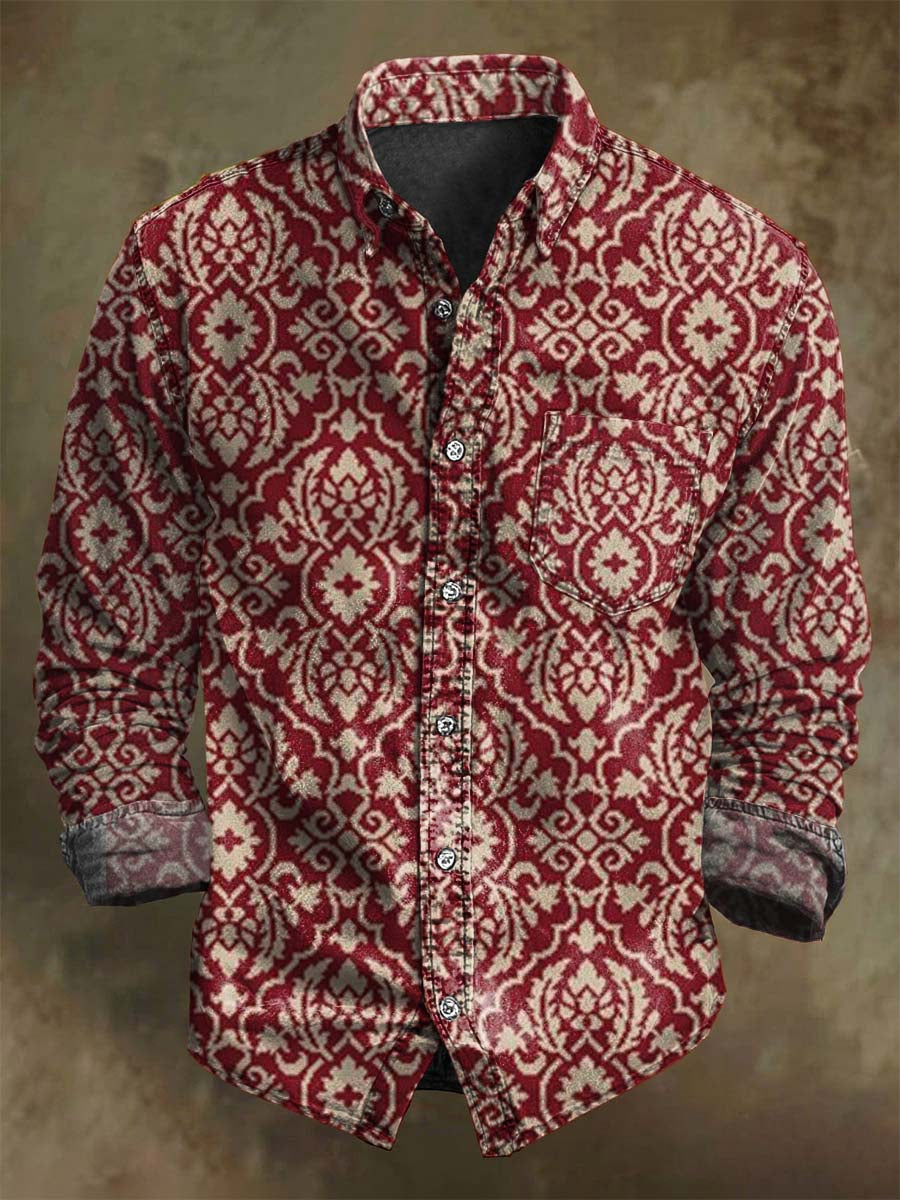 Retro Floral Print Casual Long-Sleeve Shirt