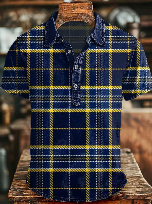 Retro Plaid Print Short-Sleeve Polo Shirt