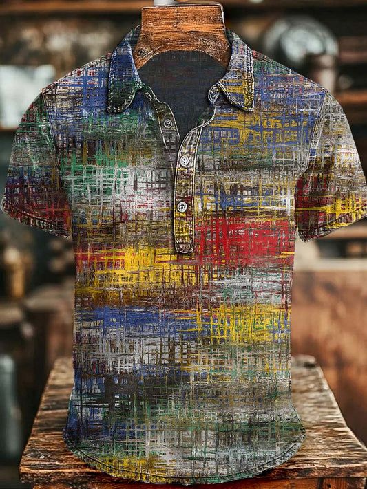 Abstract Geometric Print Short-Sleeve Polo Shirt