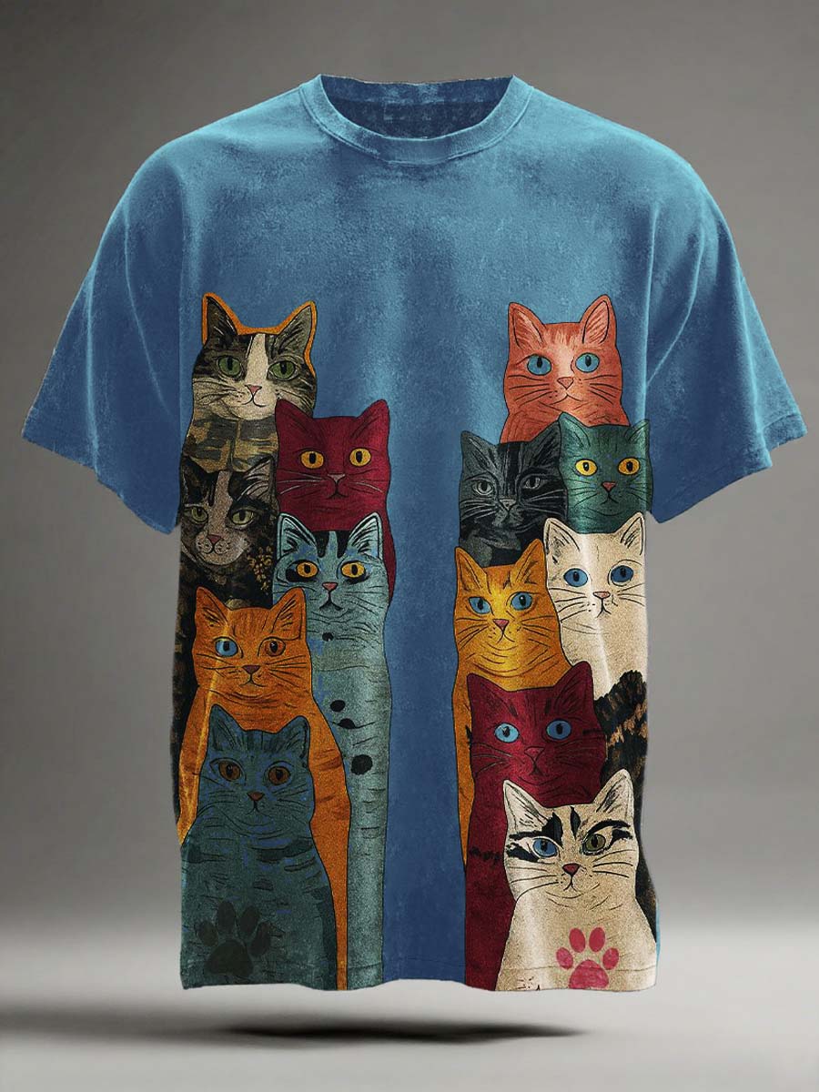 Funny Cat Print Short-Sleeved T-Shirt