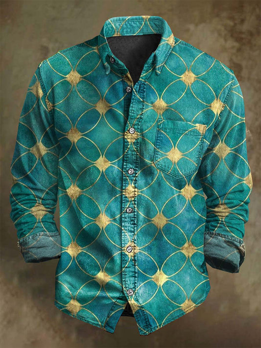 Retro Geometric Print Casual Long-Sleeve Shirt