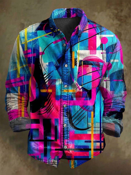 Abstract Geometric Art Print Casual Long-Sleeve Shirt