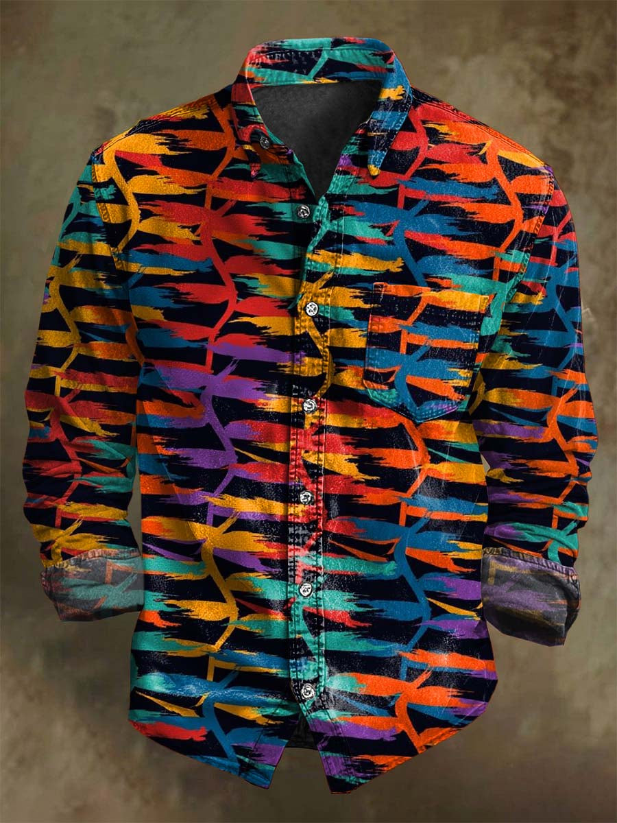 Abstract Doodle Texture Geometric Print Casual Long-Sleeve Shirt