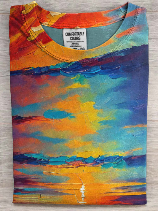 Abstract Sunset Print Casual Short-Sleeve T-Shirt