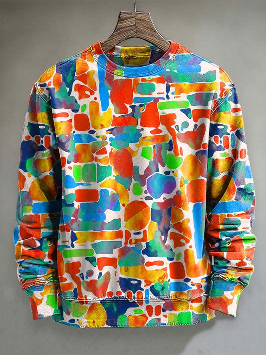 Watercolor Texture Style Abstract Print Casual Crewneck Sweatshirt