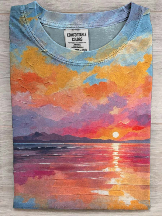 Abstract Sunset Print Casual Short-Sleeve T-Shirt