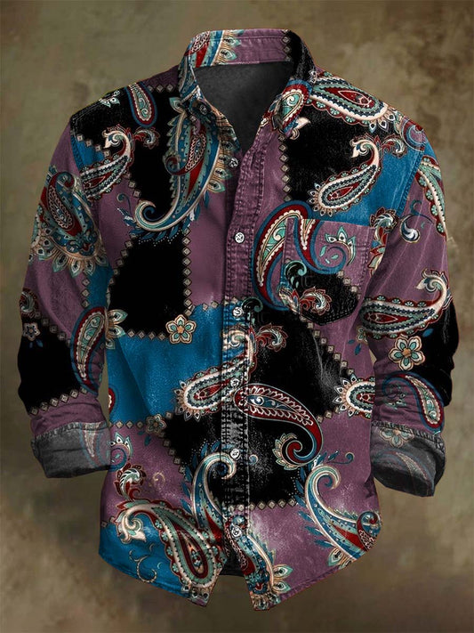 Abstract Classic Ethnic Paisley Print Casual Long-Sleeve Shirt