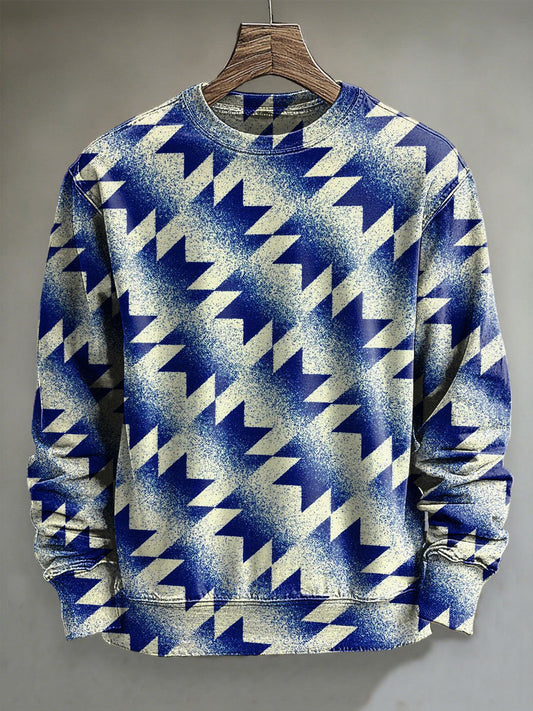 Retro Textured Geometric Print Casual Crewneck Sweatshirt