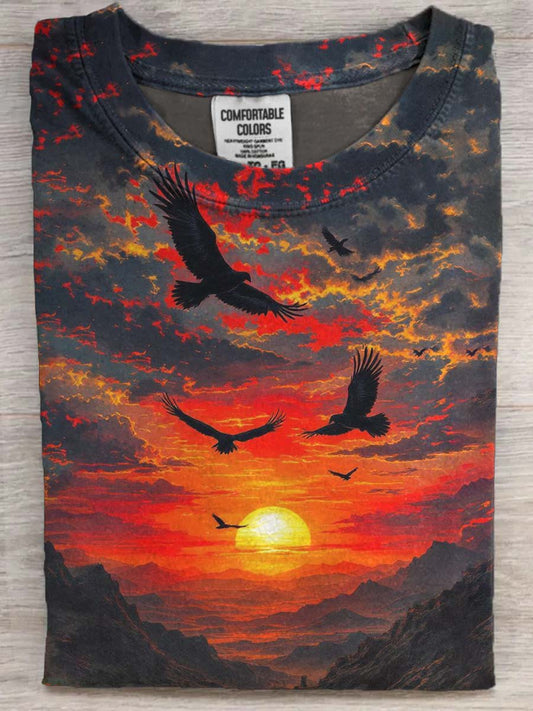 Sunset Nature Print Casual Short-Sleeve T-Shirt