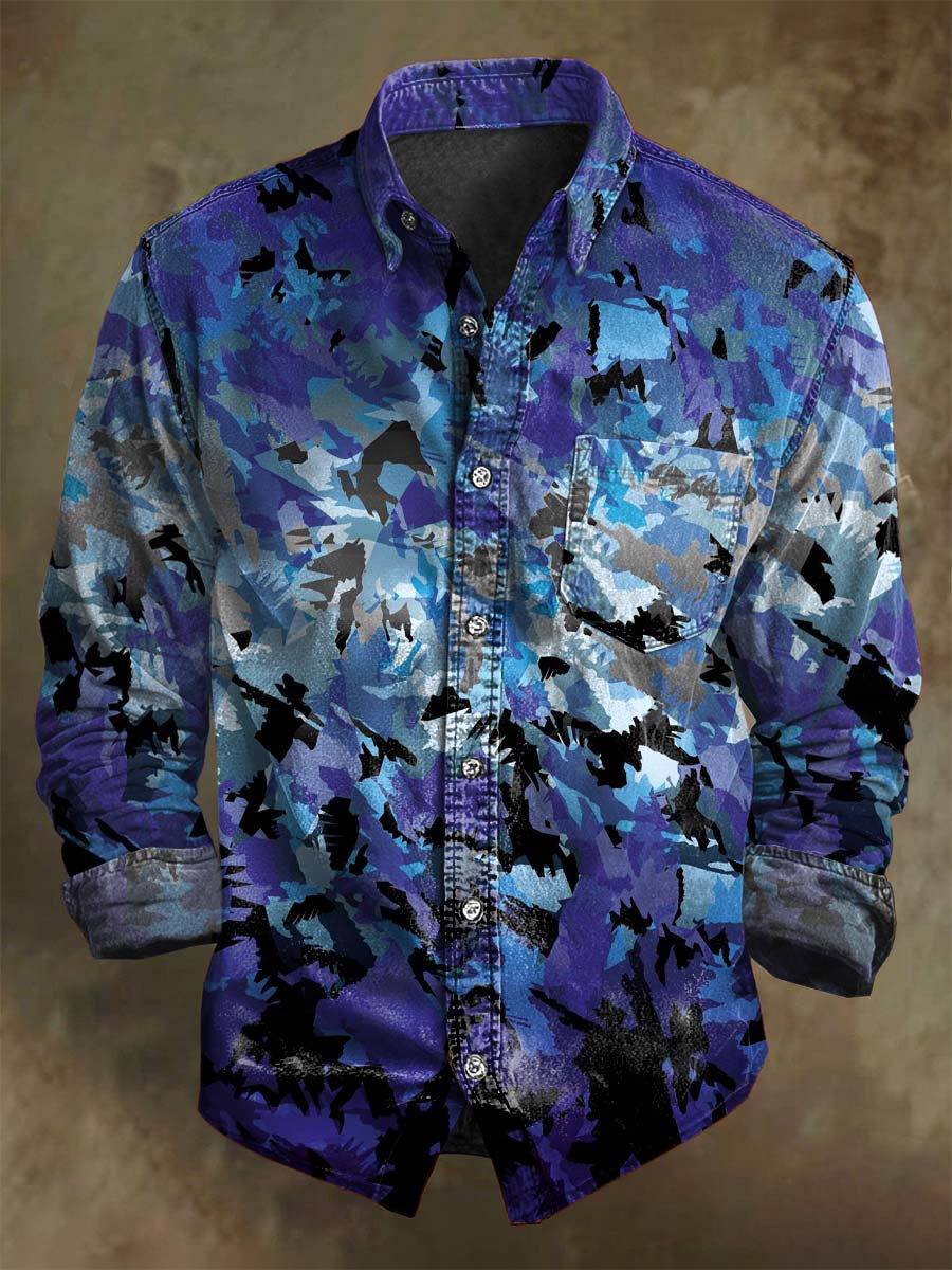 Abstract Gradient Geometric Print Casual Long-Sleeve Shirt