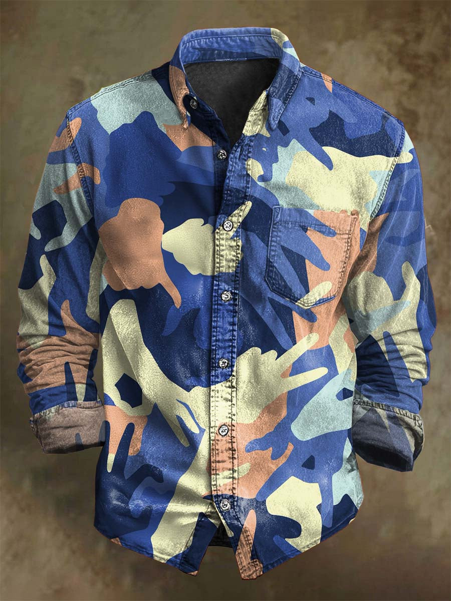 Abstract Gesture Camouflage Print Casual Long-Sleeve Shirt