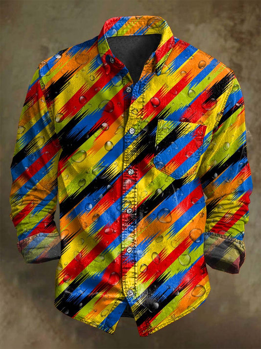 Abstract Color-Block Striped Print Casual Long-Sleeve Shirt