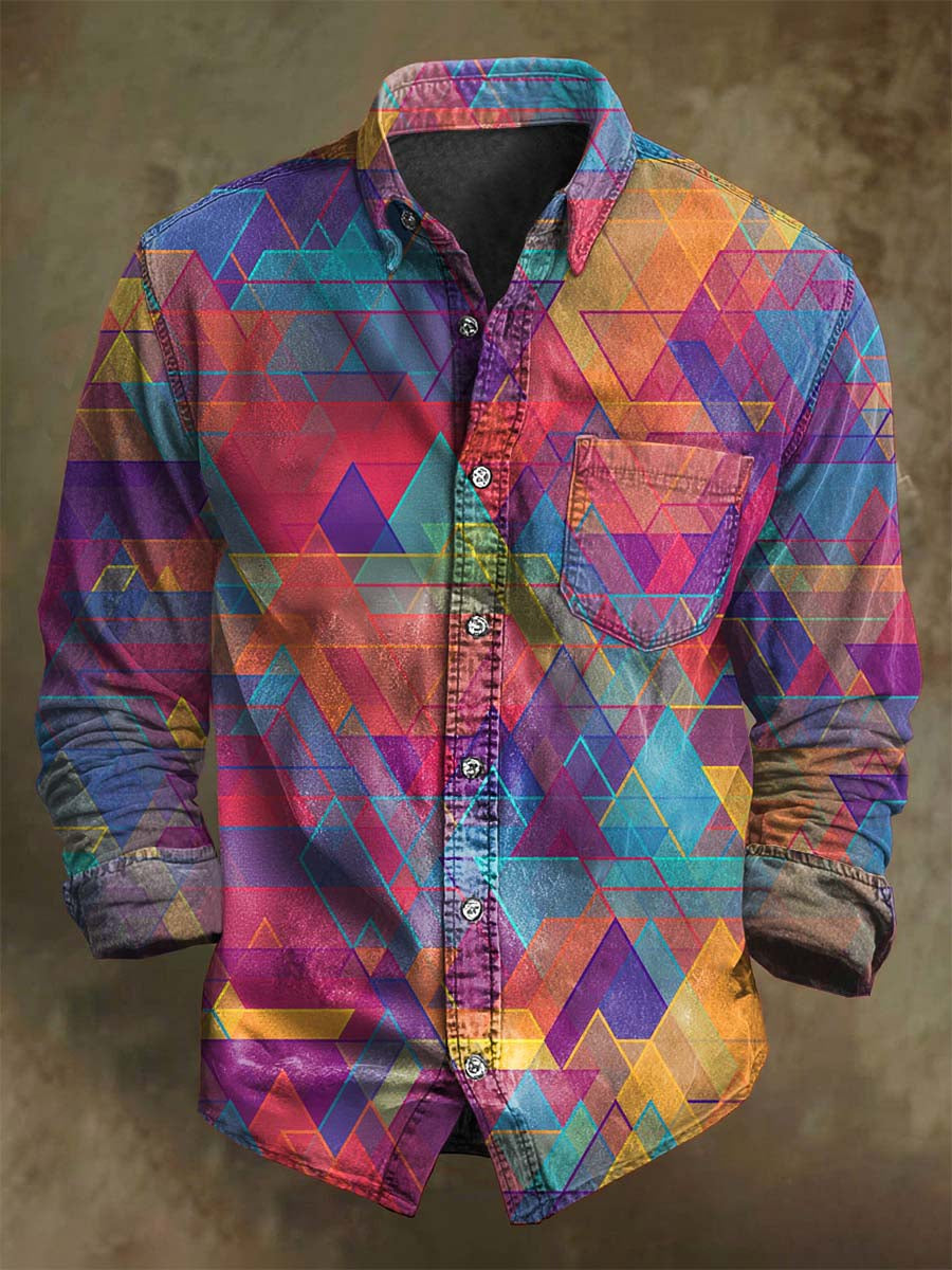 Vibrant Geometric Print Casual Long-Sleeve Shirt