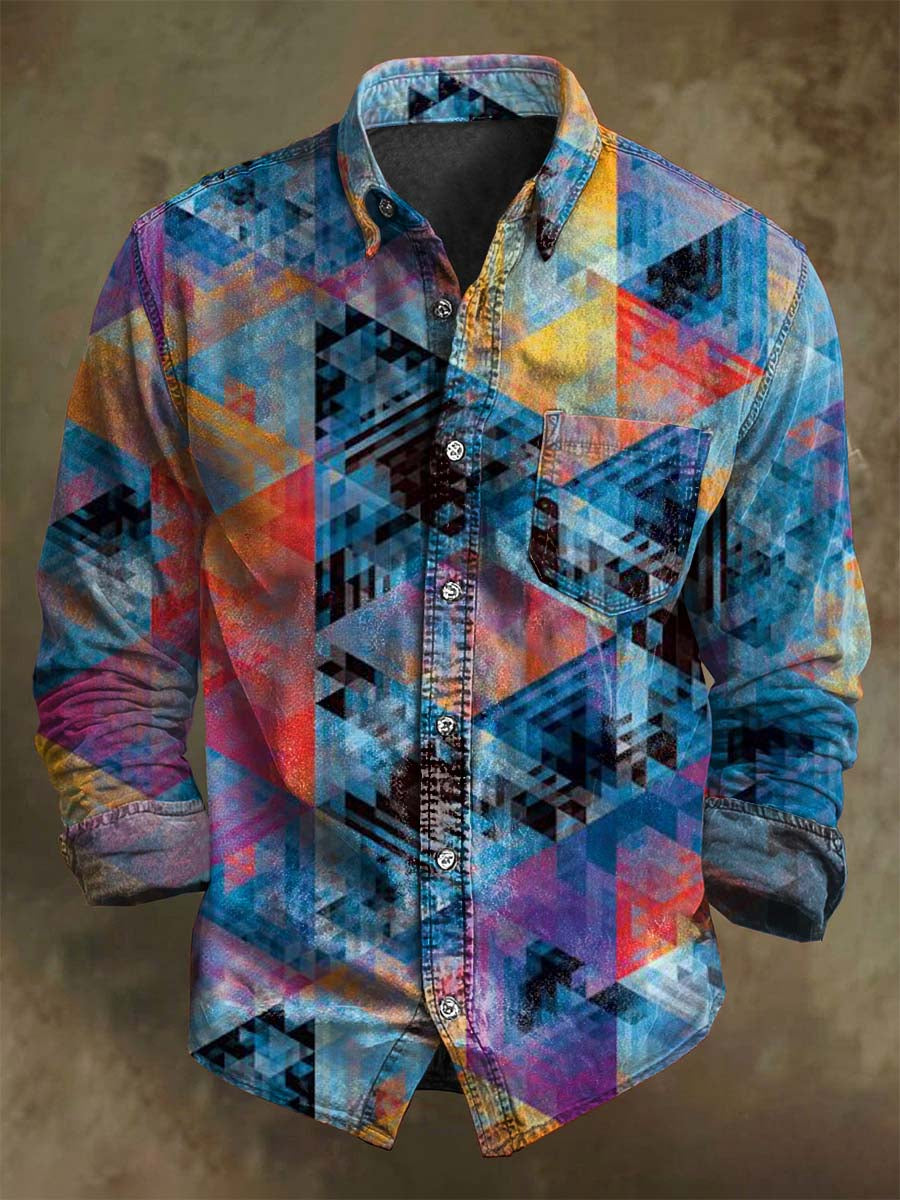 Vibrant Geometric Print Casual Long-Sleeve Shirt