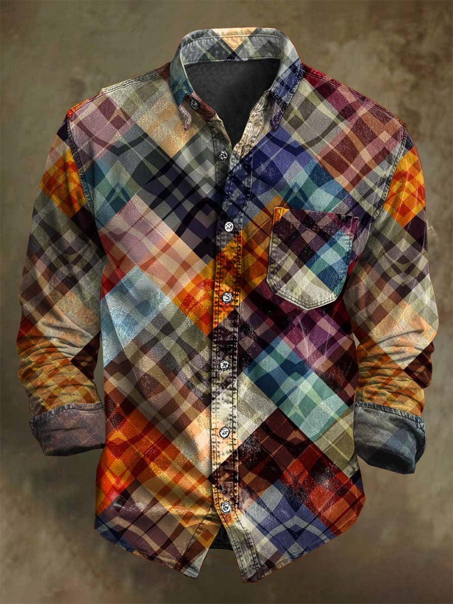Vibrant Geometric Print Casual Long-Sleeve Shirt