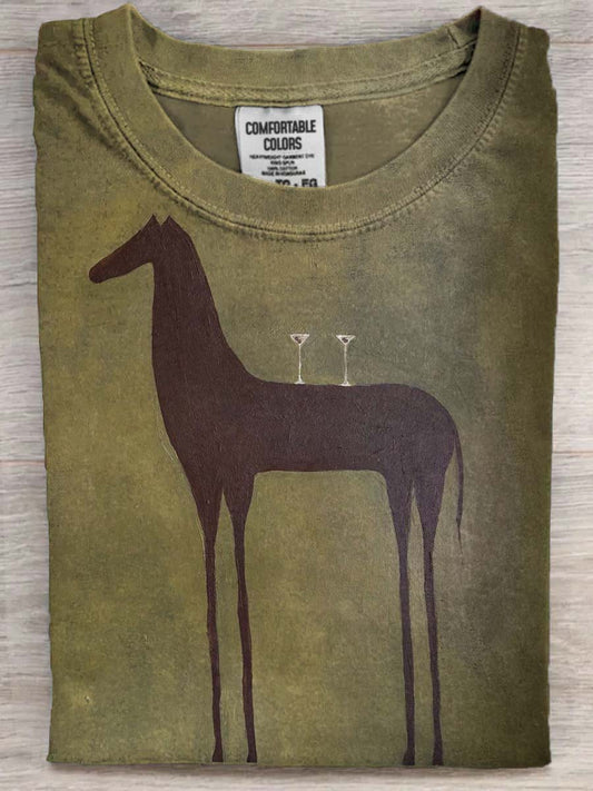 Abstract Horseback High-Legged Glass Print Casual Short-Sleeve T-Shirt