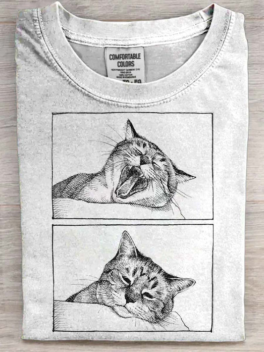 Funny Cat Print Casual Short-Sleeve T-Shirt