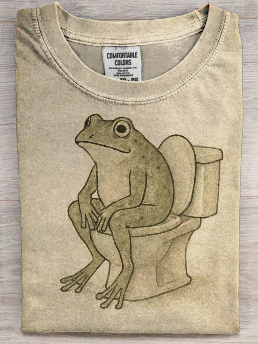 Abstract Frog Toilet Print Casual Short-Sleeve T-Shirt