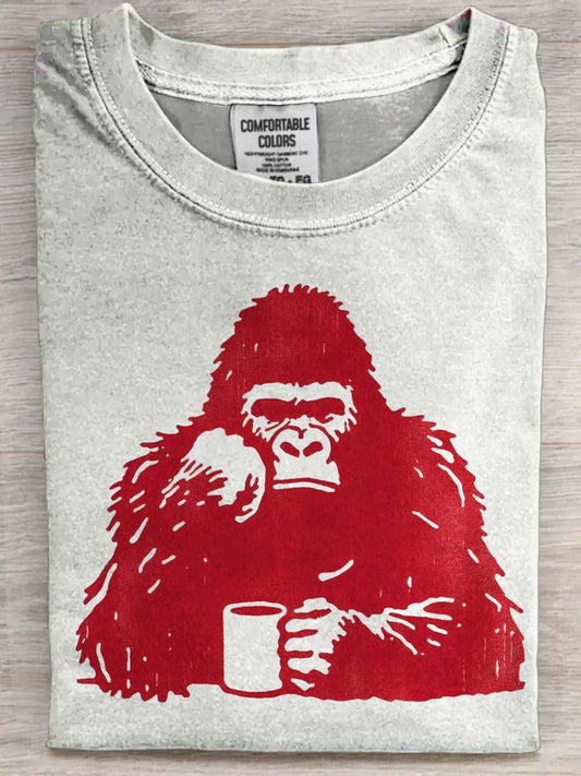 Sad Gorilla Print Casual Short-Sleeve T-Shirt