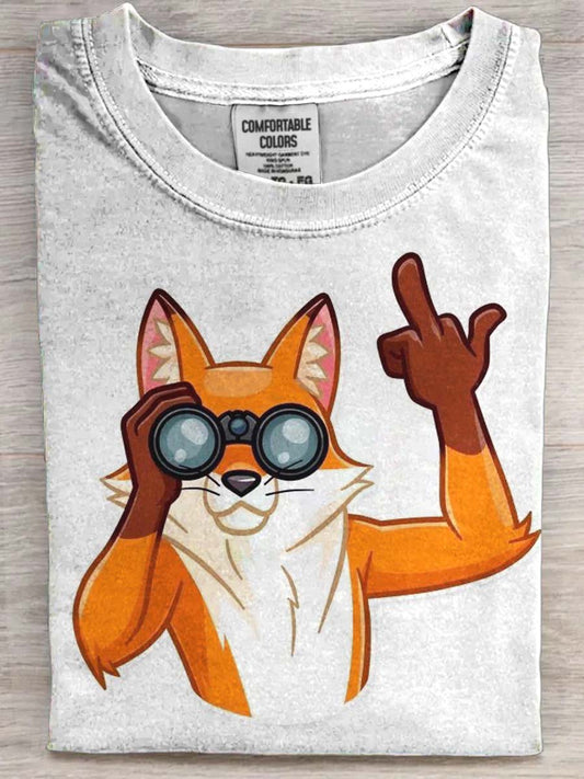 Playful Fox Print Casual Short-Sleeve T-Shirt