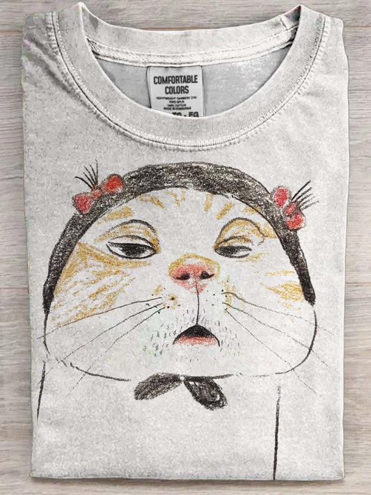Funny Cat Print Casual Short-Sleeve T-Shirt