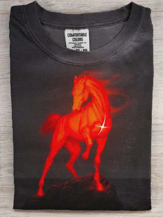 Abstract Red Horse Print Casual Short-Sleeve T-Shirt