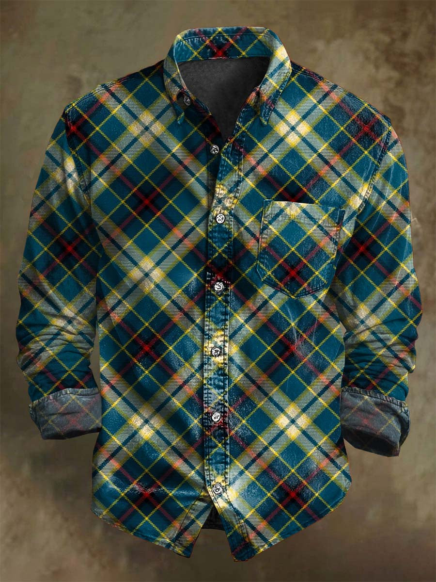Retro Plaid Print Casual Long-Sleeve Shirt