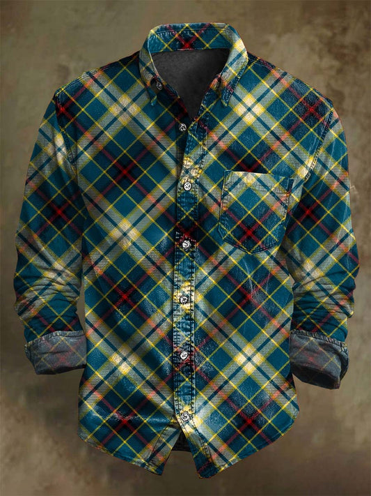 Retro Plaid Print Casual Long-Sleeve Shirt