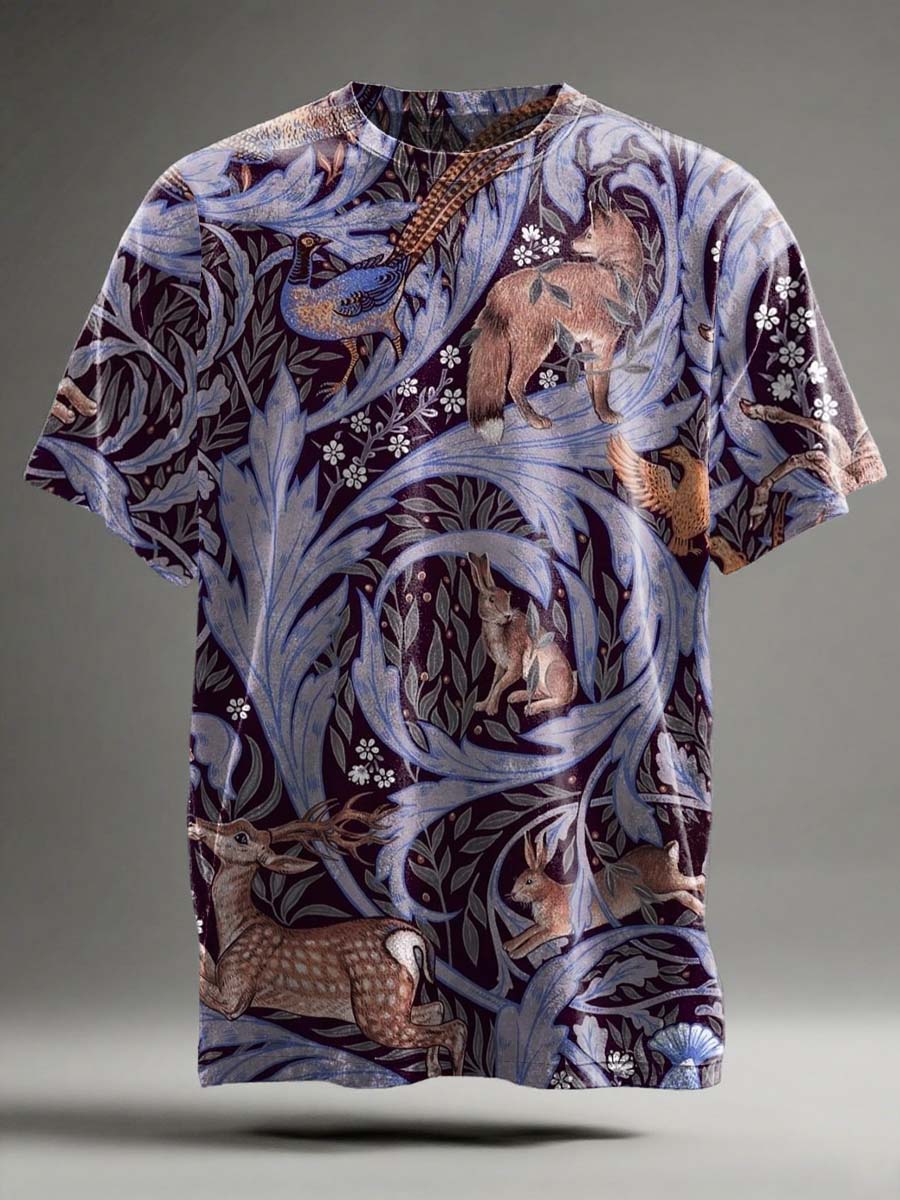 Retro Forest Animal Print Casual Short-Sleeve T-Shirt