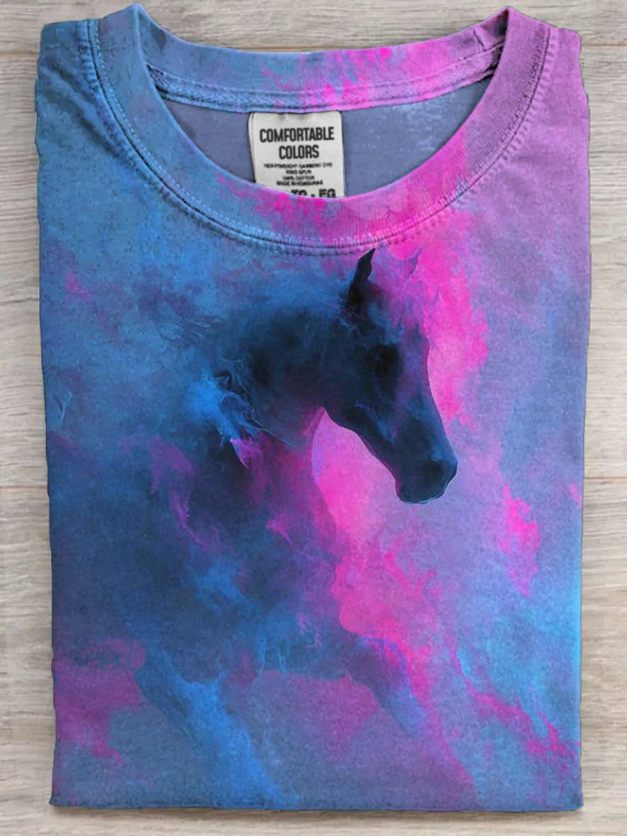Mist Horse Print Casual Short-Sleeve T-Shirt