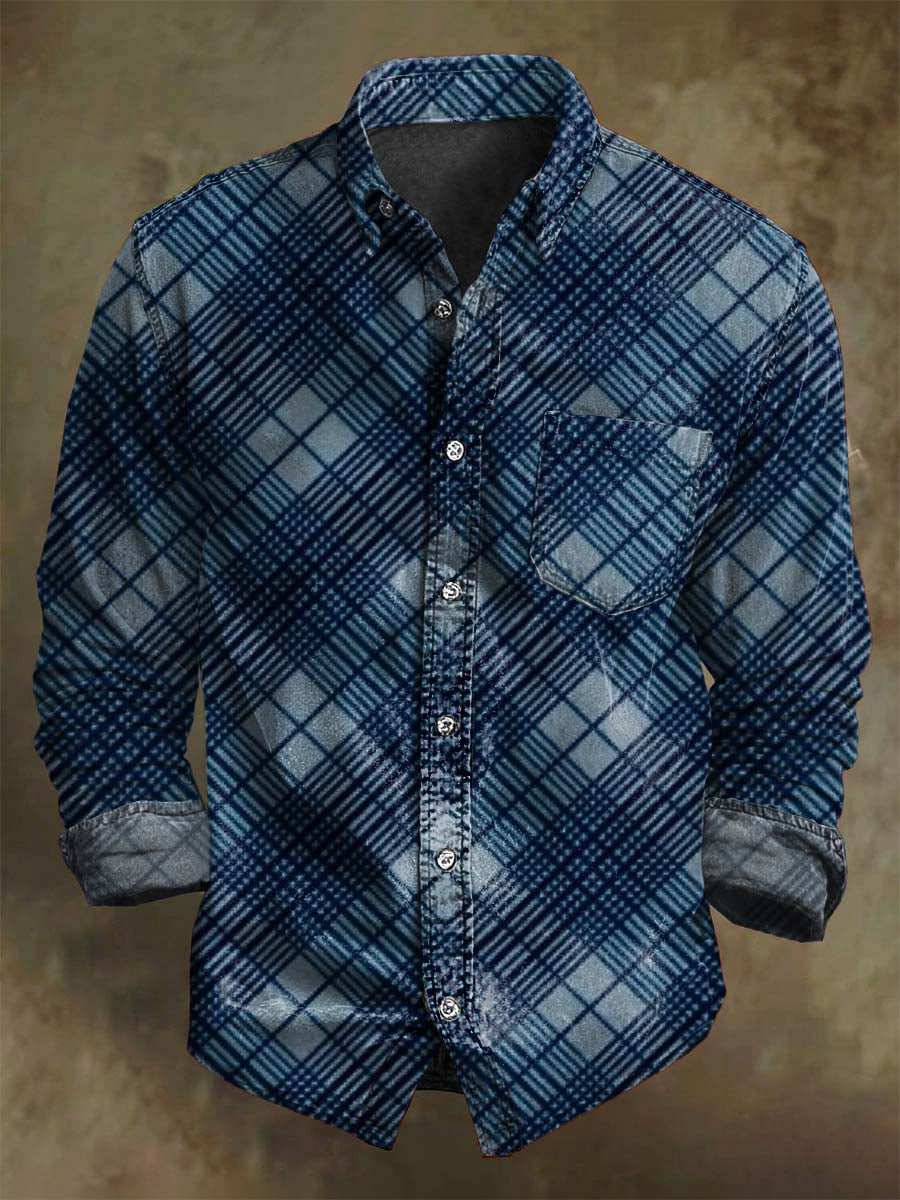 Retro Plaid Print Casual Long-Sleeve Shirt