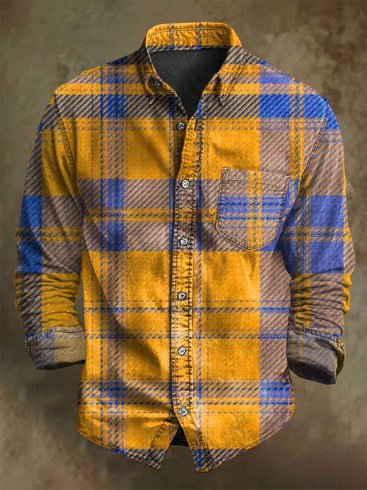 Retro Plaid Print Casual Long-Sleeve Shirt