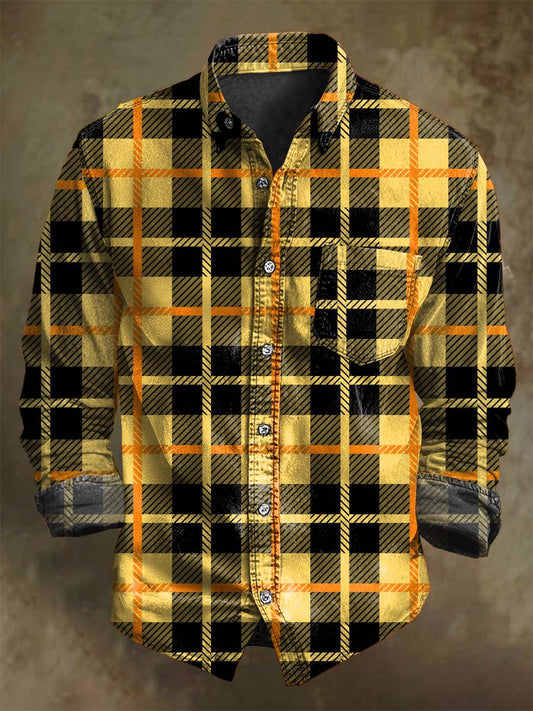 Retro Plaid Print Casual Long-Sleeve Shirt